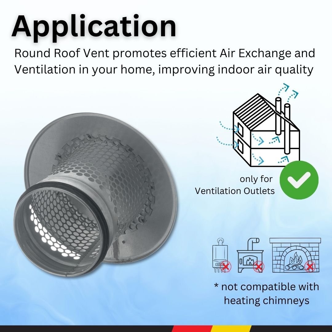 Ø 100mm - 4'' - Ventilation Cowl - Air Vent Cover - Round Roof Vent - Rain Snow Hat / Cap - Bird Guard - Metal Mesh Tube