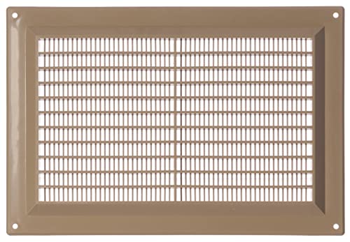 Beige - 250x170mm / 9x6'' - Rectangular Plastic Air Vent Grille with Anti-Insect Mesh - Fly Screen