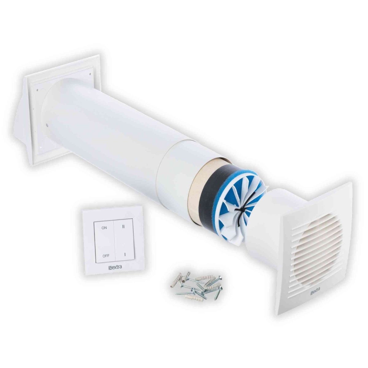 White - Ø 100 mm / 4 inch - with switch - Heat Recovery Ventilator for Single Room with Switch, up to 85% heat recovery