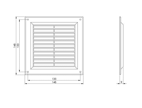 Beige - 250x250mm / 9x9'' - Rectangular Plastic Air Vent Grille with Anti-Insect Mesh - Fly Screen