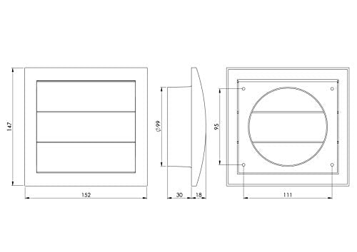 White - Ø 150mm / 6" - ventilation grille - Plastic Cowled Hooded Air Ventilation Wall Grille with Round Spigot and Automatic Shutter