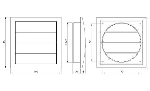 White - Ø 150mm / 6" - ventilation grille - Plastic Cowled Hooded Air Ventilation Wall Grille with Round Spigot and Automatic Shutter