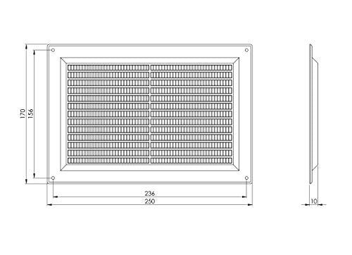 Beige - 250x250mm / 9x9'' - Rectangular Plastic Air Vent Grille with Anti-Insect Mesh - Fly Screen