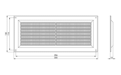 Brown - 300x130mm / 11x5'' - Rectangular Plastic Air Vent Grille with Anti-Insect Mesh - Fly Screen