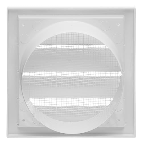 White - Ø 150mm / 6" - ventilation grille - Plastic Cowled Hooded Air Ventilation Wall Grille with Round Spigot and Automatic Shutter