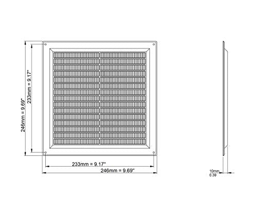 Beige - 250x250mm / 9x9'' - Rectangular Plastic Air Vent Grille with Anti-Insect Mesh - Fly Screen