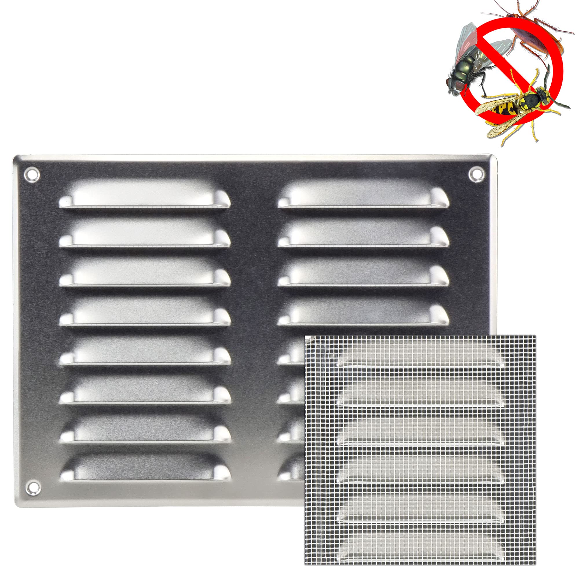 Black - 140x190mm / 5.5x7 inch - Metal Air Vent Grille Cover with Insect Net - Ventilation Cover