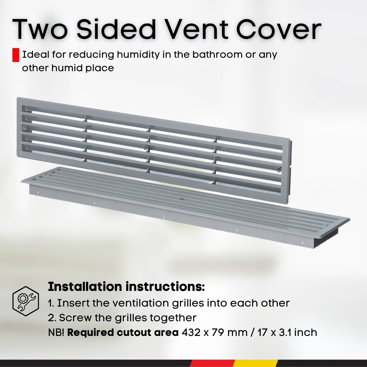 White - 450x92mm - Without screws - Two Sided Door Ventilation Grille - Door Air Vent Cover