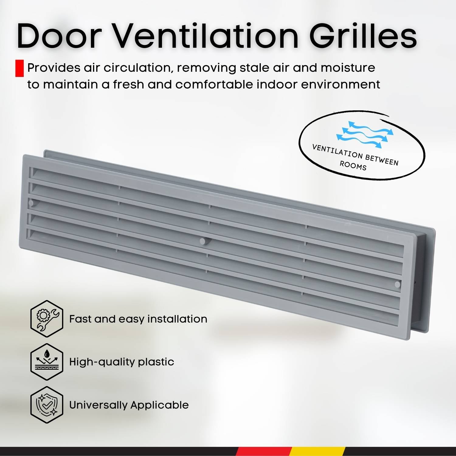 White - 450x92mm - Without screws - Two Sided Door Ventilation Grille - Door Air Vent Cover