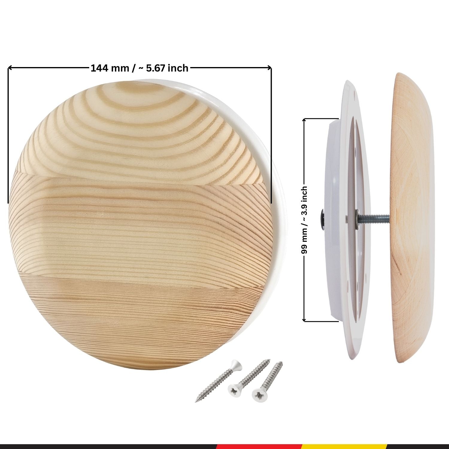 Wood,  resin free, black alder  - Ø 160mm / 6.3" - Exhaust / Supply - KD Wood Round Air Extract Supply Valve - Ducting Cover Diffuser