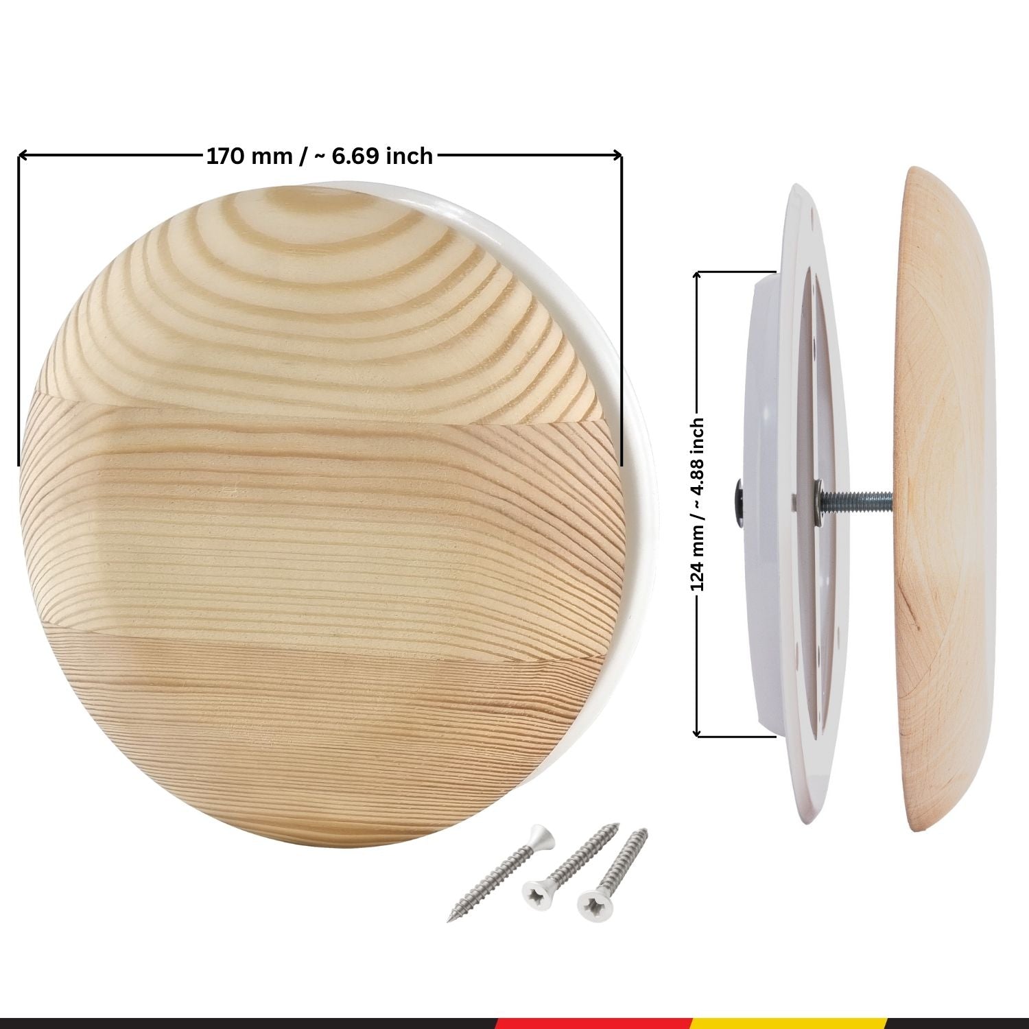 Wood, resin free, black alder - Ø 125mm / 5" - Exhaust / Supply - KD Wood Round Air Extract Supply Valve - Ducting Cover Diffuser