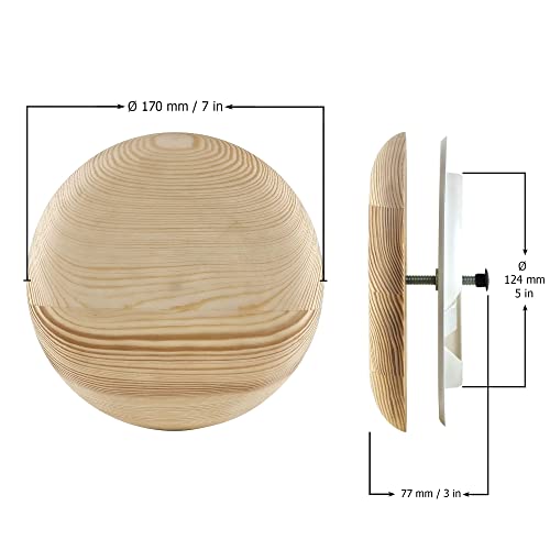 Wood, pine - Ø 125mm / 5" - Exhaust / Supply - KD Wood Round Air Extract Supply Valve - Ducting Cover Diffuser