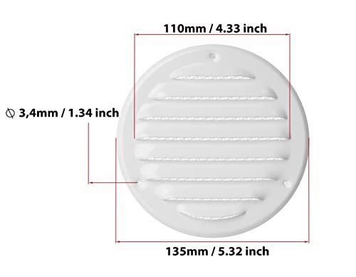 White - Ø 100 mm / 4 inch - Round Metal Air Vent Grille Cover with Insect Screen