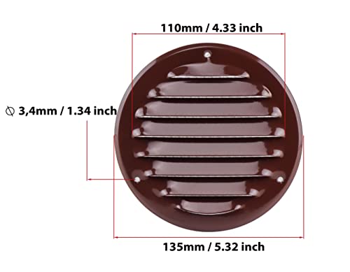 Brown - Ø 100 mm / 4 inch - Round Metal Air Vent Grille Cover with Insect Screen