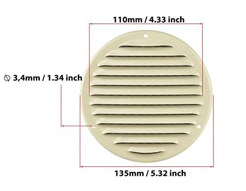 Beige - Ø 100 mm / 4 inch - Round Metal Air Vent Grille Cover with Insect Screen