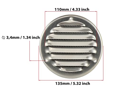 Stainless Steel - Ø 100 mm / 4 inch - Round Metal Air Vent Grille Cover with Insect Screen