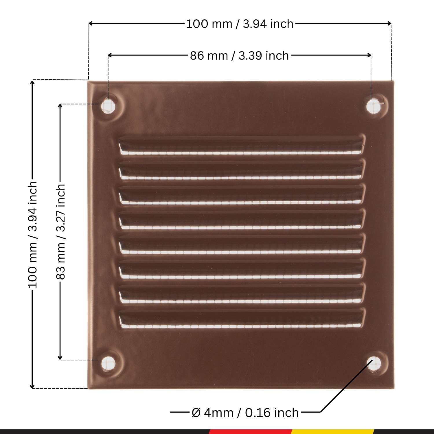 Brown Metal Air Vent Cover with Insect Mesh