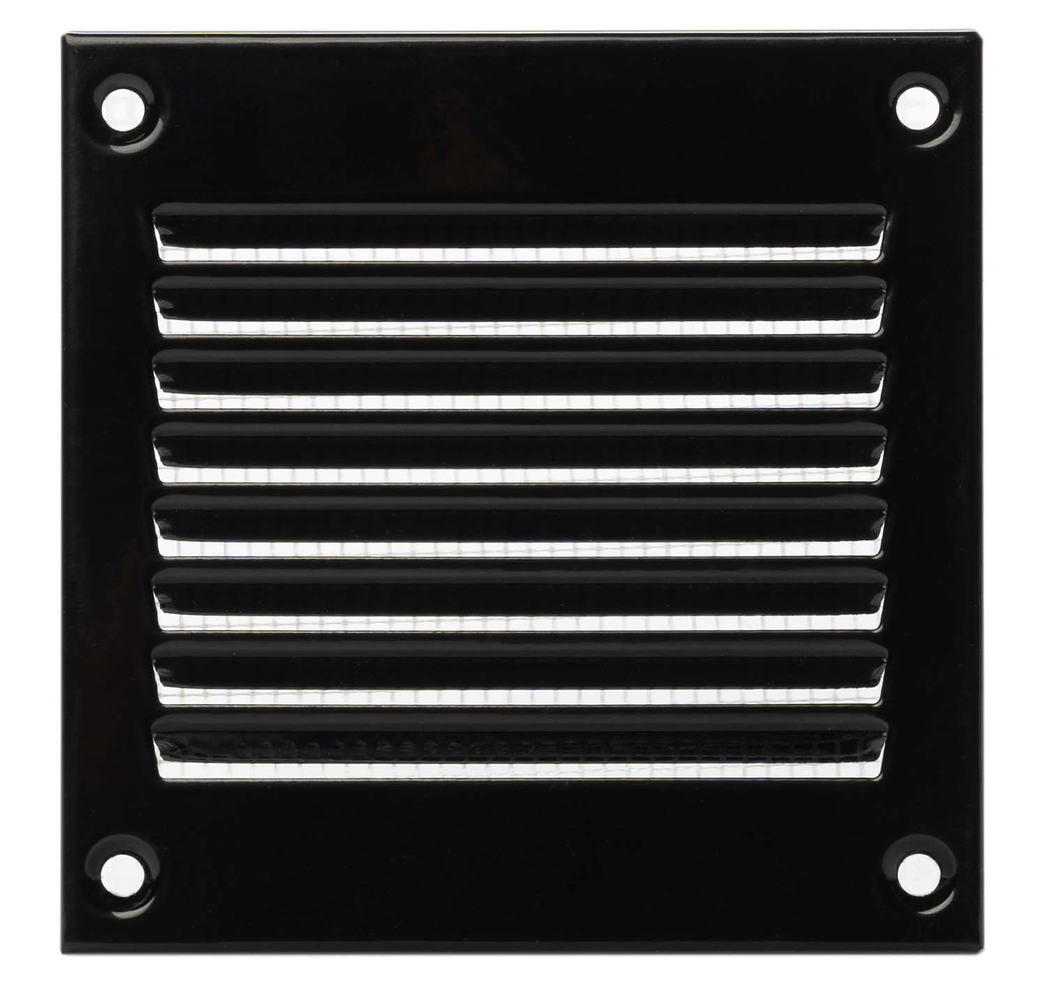 Black - 100x100mm / 4x4 inch - Black Metal Air Vent Cover with Insect Mesh - Ventilation Grilles