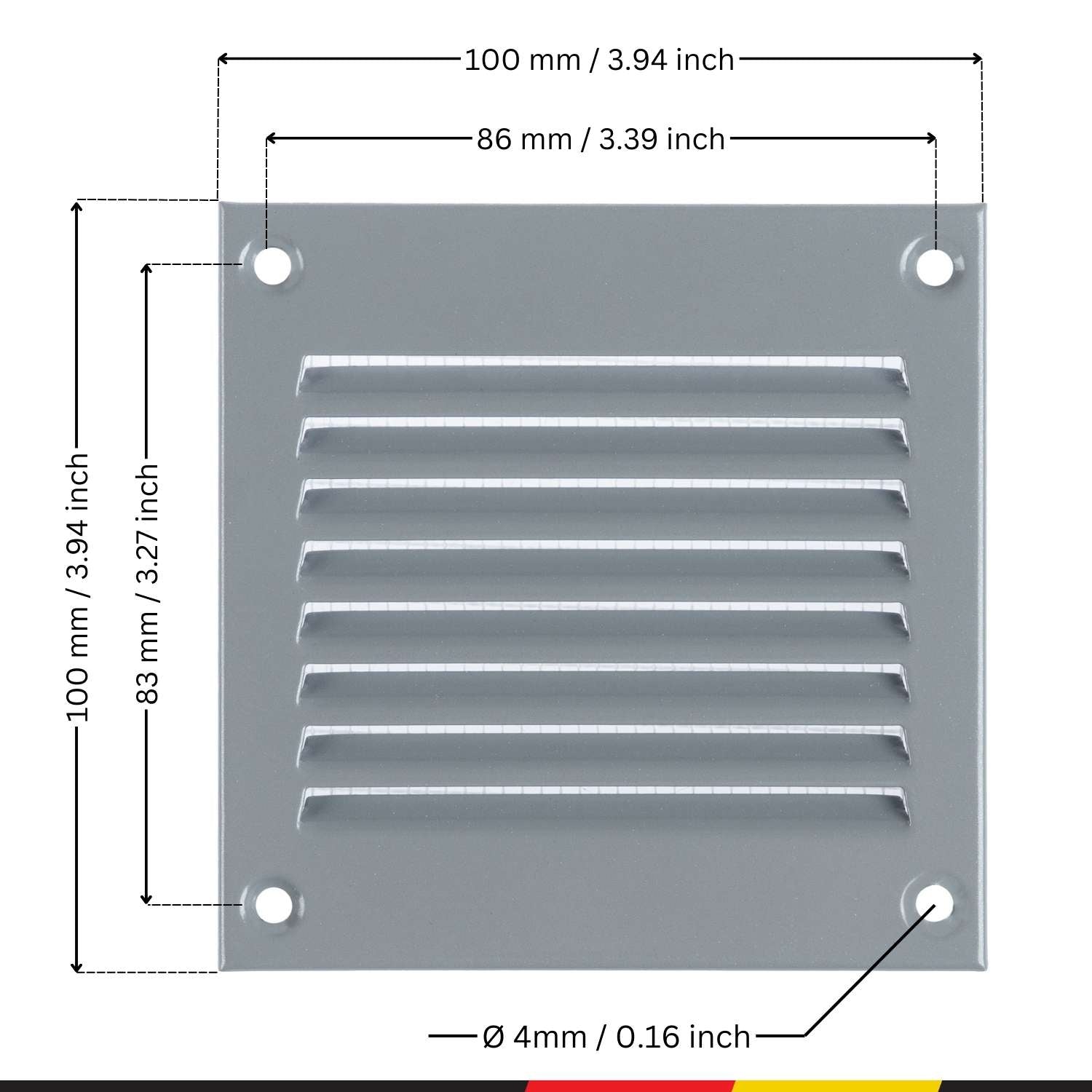 Grey Metal Air Vent Cover with Insect Mesh - Ventilation Grilles