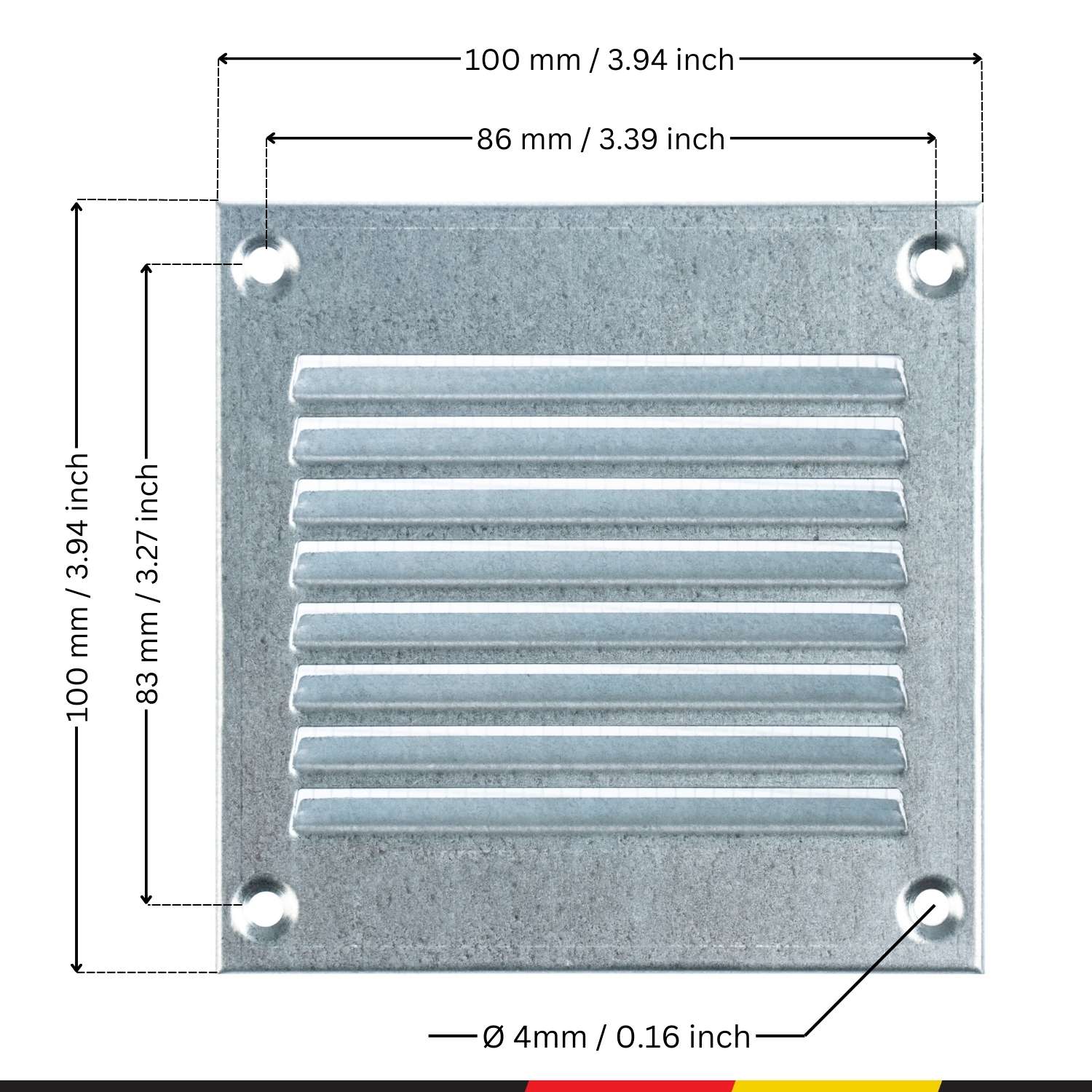 Galvanised Steel - 100x100 mm / 4x4 inch - Galvanised Steel Air Vent Cover with Insect Mesh