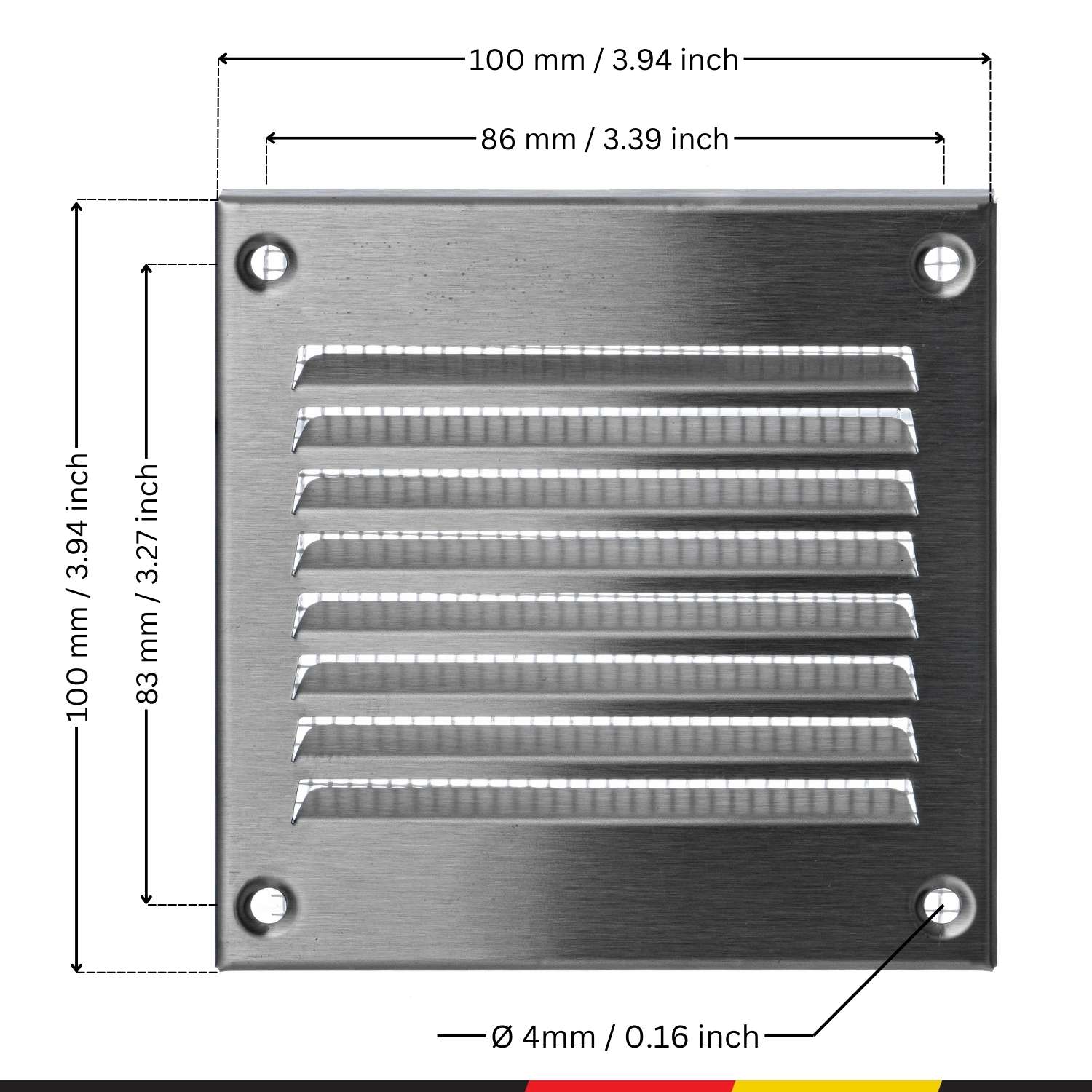 Stainless Steel - 10x10 cm / 4x4 inch - Stainless Steel Vent Cover with Insect Screen - Exhaust Air Grilles