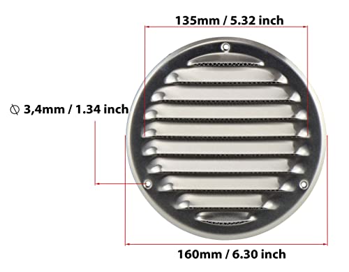 White - Ø 125 mm / 5 inch - Round Metal Air Vent Grille Cover with Insect Screen