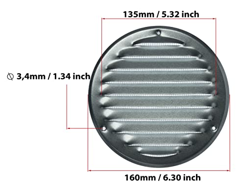 Galvanised Steel / Zn - Ø 125 mm / 5 inch - Round Metal Air Vent Grille Cover with Insect Screen