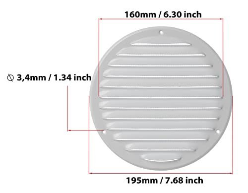 White - Ø 160 mm / 6 inch - Round Metal Air Vent Grille Cover with Insect Screen