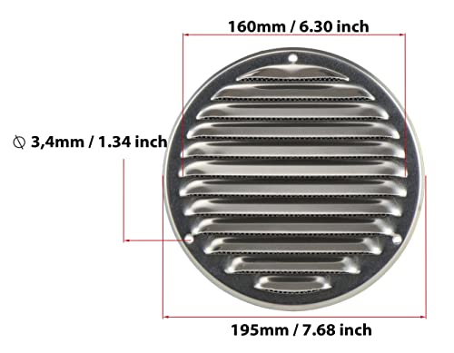 Aluminium - Ø 160 mm / 6 inch - Round Metal Air Vent Grille Cover with Insect Screen