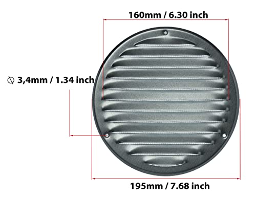 Galvanised Steel / Zn - Ø 160 mm / 6 inch - Round Metal Air Vent Grille Cover with Insect Screen