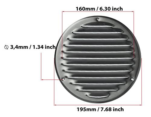 Stainless Steel - Ø 160 mm / 6 inch - Round Metal Air Vent Grille Cover with Insect Screen