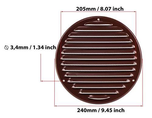 Brown - Ø 200 mm / 8 inch - Round Metal Air Vent Grille Cover with Insect Screen