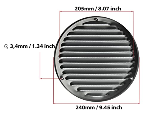 Stainless Steel - Ø 200 mm / 8 inch - Round Metal Air Vent Grille Cover with Insect Screen