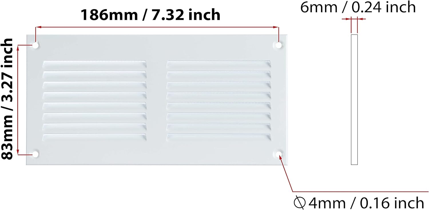 White - 200x100mm / 8x4'' - White Metal Air Vent Cover with Insect Net