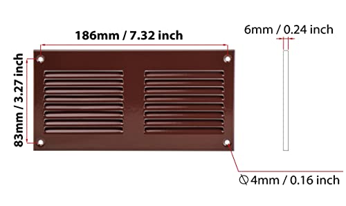 Brown - 200x100mm / 8x4'' - Brown Metal Air Vent Cover with Insect Mesh