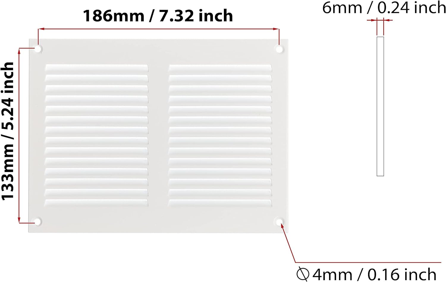 White - 200x150mm / 8x6'' - White Metal Air Vent Cover with Insect Net