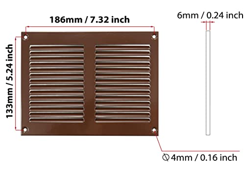 Brown - 200x150mm / 8x6'' - Brown Metal Air Vent Cover with Insect Mesh