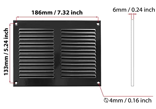 Black - 200x150mm / 8x6 inch - Black Metal Air Vent Cover with Insect Mesh - Ventilation Grilles