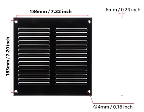 Black - 200x200mm / 8x8 inch - Black Metal Air Vent Cover with Insect Mesh - Ventilation Grilles