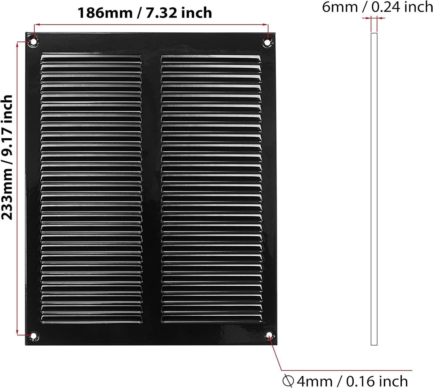 Black - 200x300mm / 8x12 inch - Black Metal Air Vent Cover with Insect Mesh - Ventilation Grilles