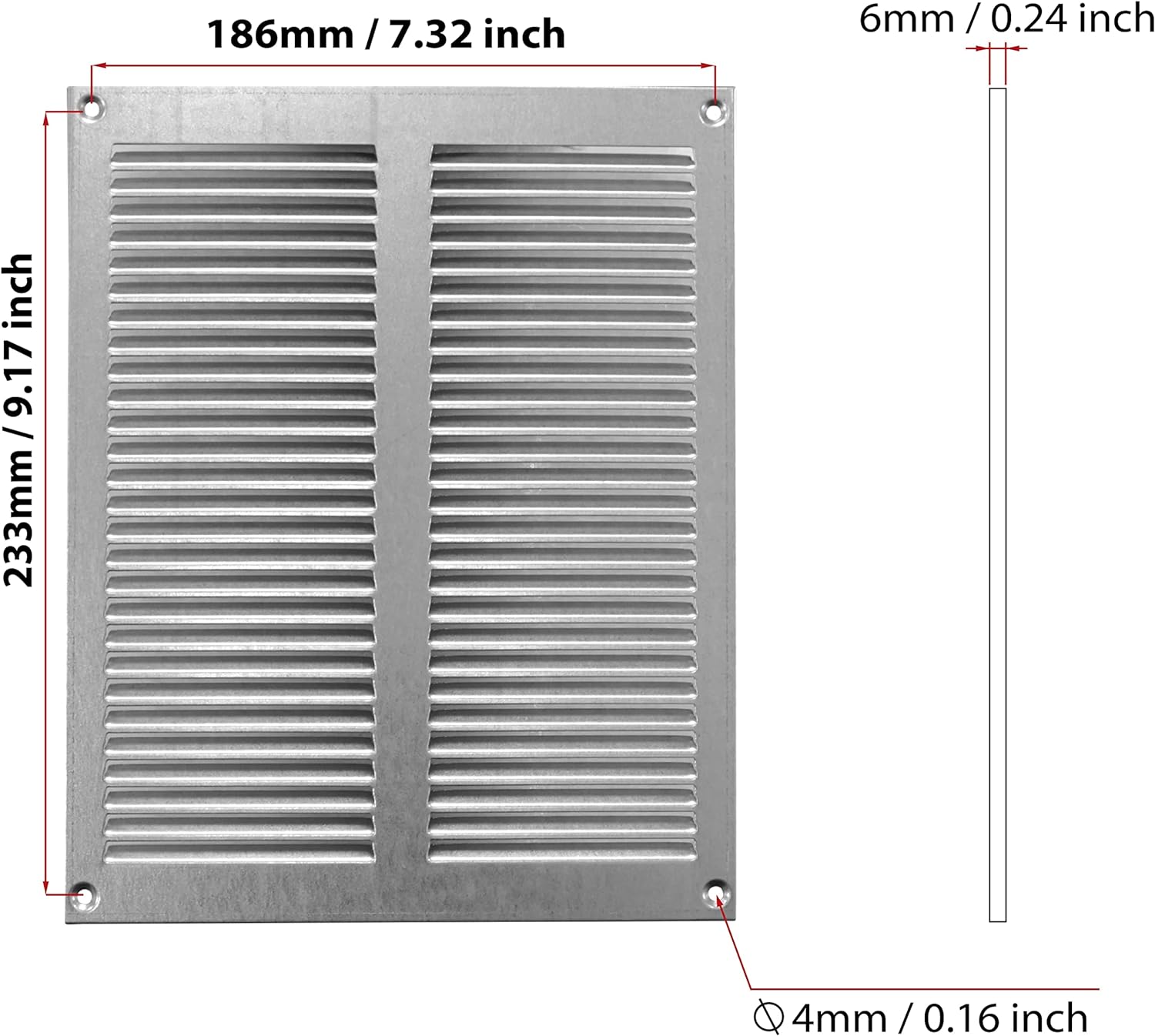 Galvanised Steel - 200x25 mm / 8x10 inch - Galvanised Steel Air Vent Cover with Insect Mesh