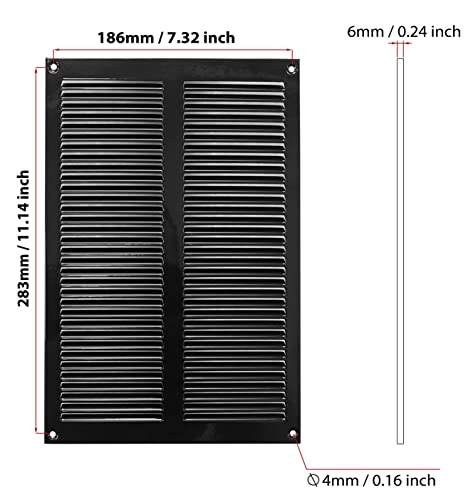 Black - 200x250mm / 8x10 inch - Black Metal Air Vent Cover with Insect Mesh - Ventilation Grilles