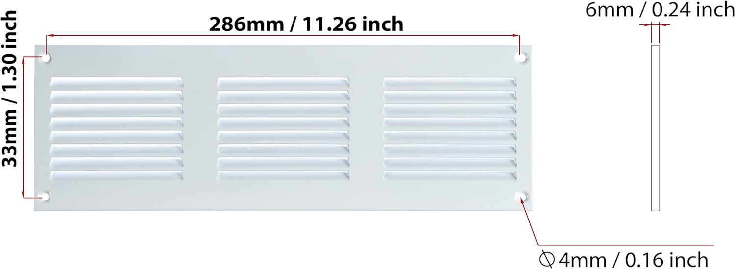 White - 300x100mm / 12x4'' - White Metal Air Vent Cover with Insect Net