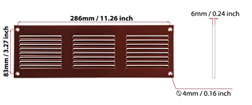 Brown - 300x100mm / 12x4'' - Brown Metal Air Vent Cover with Insect Mesh