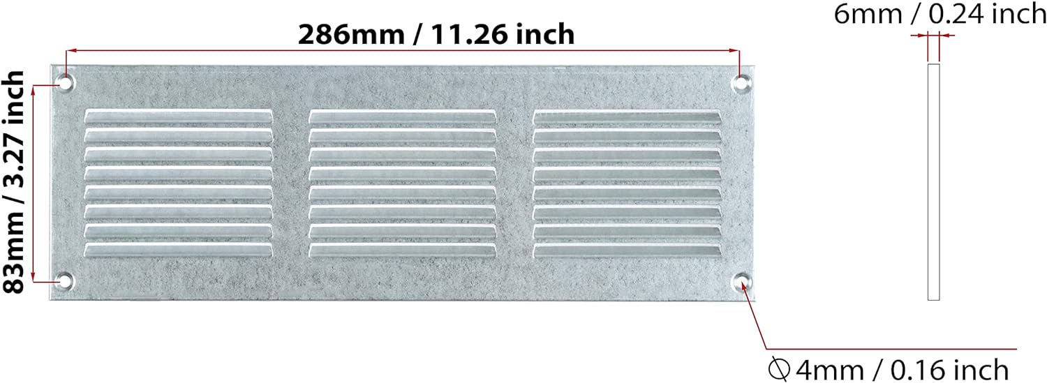 Galvanised Steel - 300x100 mm / 12x4 inch - Galvanised Steel Air Vent Cover with Insect Mesh