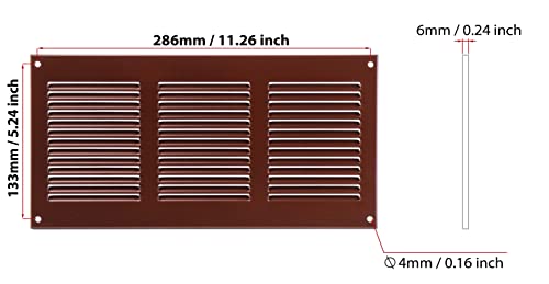 Brown - 300x150mm / 12x6'' - Brown Metal Air Vent Cover with Insect Mesh