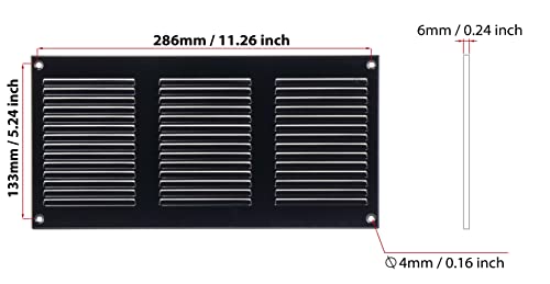 Black - 300x150mm / 12x6 inch - Black Metal Air Vent Cover with Insect Mesh - Ventilation Grilles