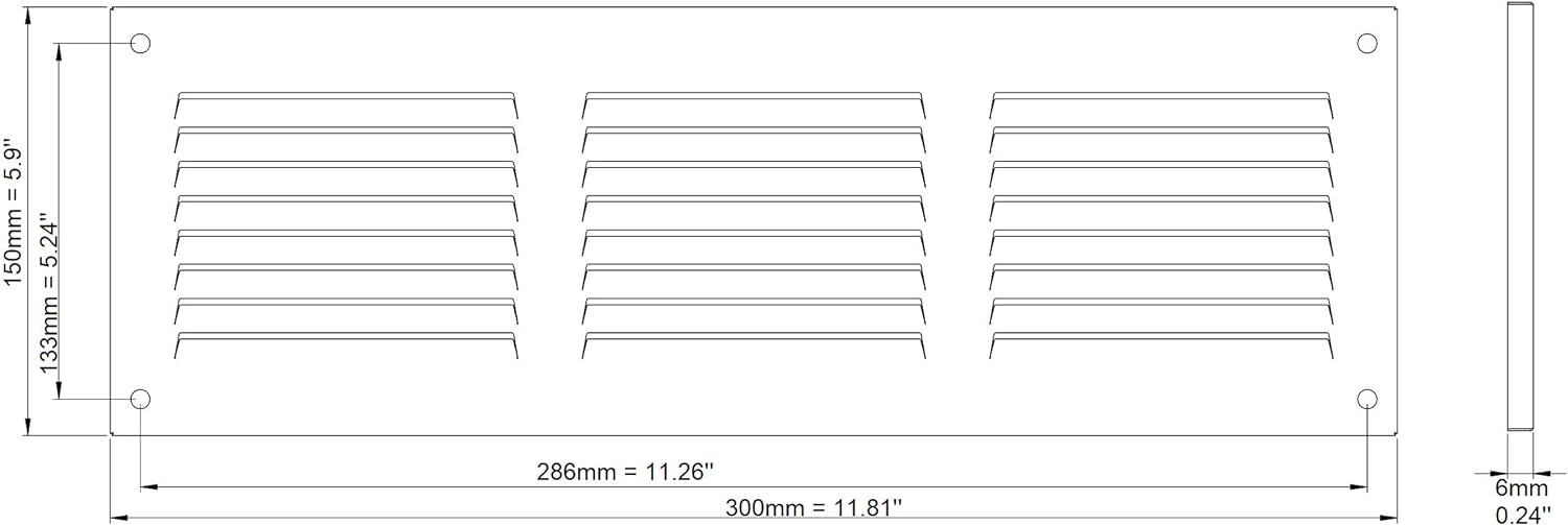 Galvanised Steel - 300x150 mm / 12x6 inch - Galvanised Steel Air Vent Cover with Insect Mesh