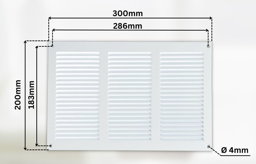 White - 300x200mm / 12x8'' - White Metal Air Vent Cover with Insect Net