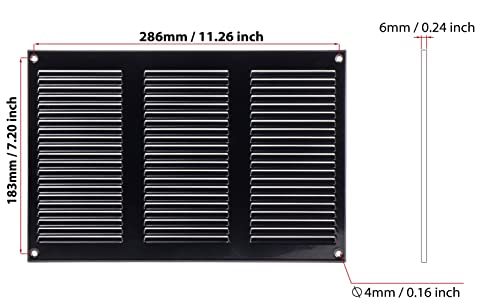 Black - 300x200mm / 12x8 inch - Black Metal Air Vent Cover with Insect Mesh - Ventilation Grilles